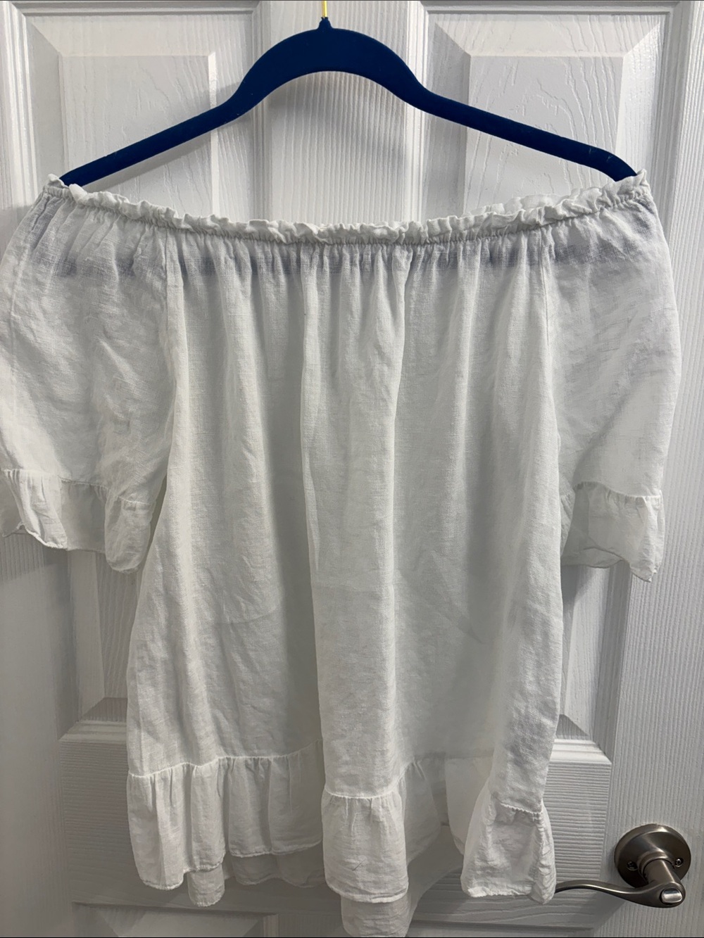 Terzo Millennio Italian Linen Off-the-Shoulder White Cotton Peasant Top